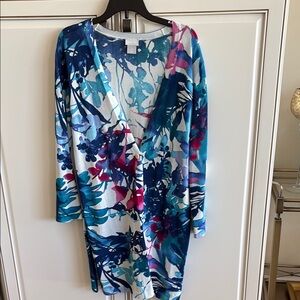 Chico's Blue,Pink & White Patterned Knit long cardigan Size 0
